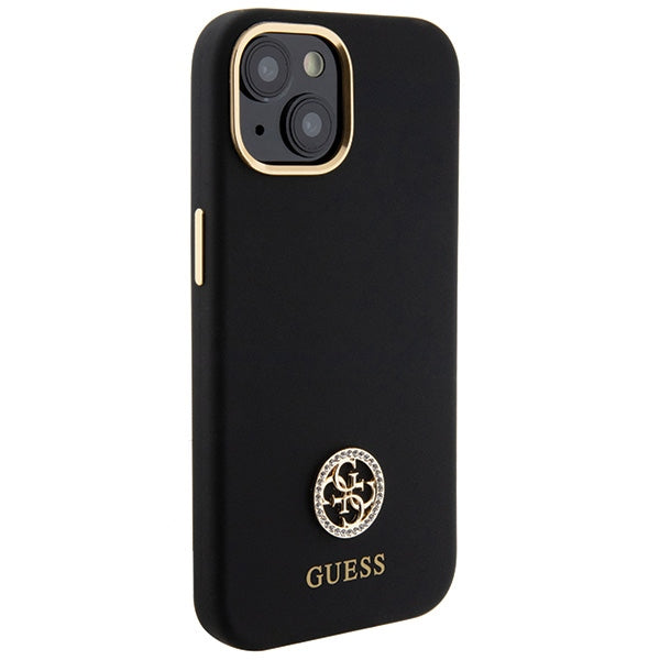 Guess Silicone Logo Strass 4G Case for iPhone 15 - Black