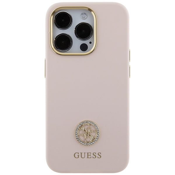 Guess Silicone Logo Strass 4G case for iPhone 15 Pro - light pink