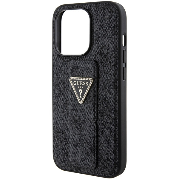 Guess Grip Stand 4G Triangle Strass case for iPhone 15 Pro - black