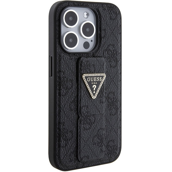 Guess Grip Stand 4G Triangle Strass case for iPhone 15 Pro - black