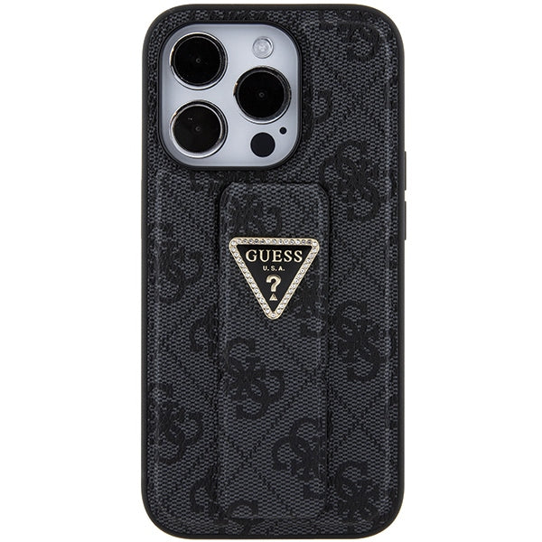 Guess Grip Stand 4G Triangle Strass case for iPhone 15 Pro - black