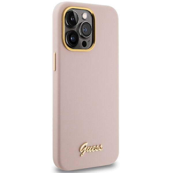 Guess Silicone Script Metal Logo & Frame case for iPhone 15 Pro - pink