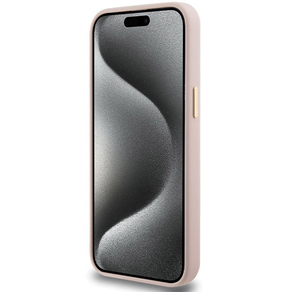 Guess Silicone Script Metal Logo &amp; Frame case for iPhone 15 Pro Max - pink