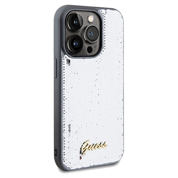Guess Sequin Script Metal case for iPhone 14 Pro - silver