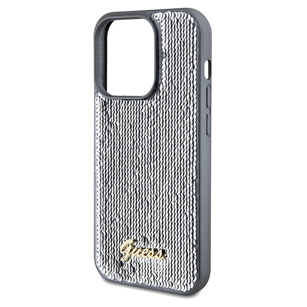 Guess Sequin Script Metal case for iPhone 14 Pro - silver
