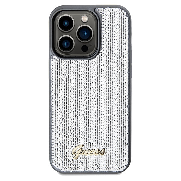 Guess Sequin Script Metal case for iPhone 14 Pro - silver