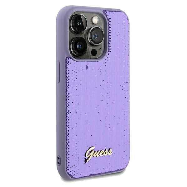 Guess Sequin Script Metal case for iPhone 14 Pro - purple