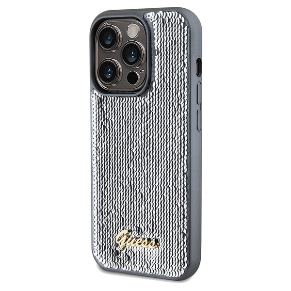 Guess Sequin Script Metal case for iPhone 14 Pro Max - silver