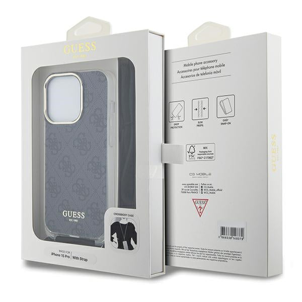 Guess Crossbody Cord 4G Print case for iPhone 15 Pro - black