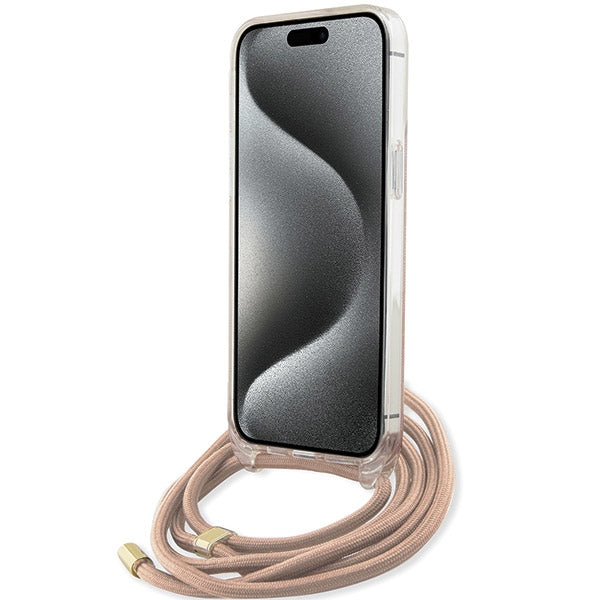 Guess Crossbody Cord 4G Print case for iPhone 15 Pro - pink
