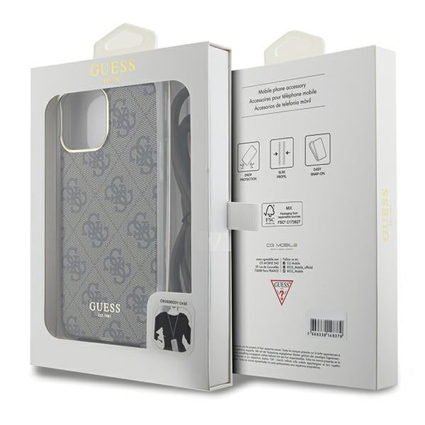 Guess Crossbody Cord 4G Print case for iPhone 15 Pro Max - brown