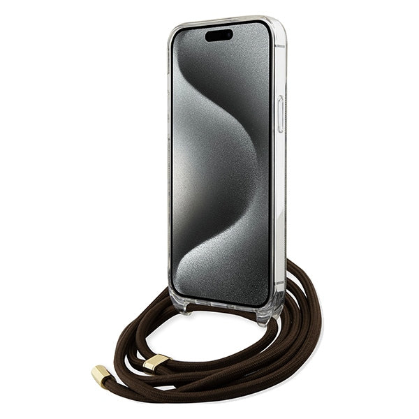Guess Crossbody Cord 4G Print case for iPhone 15 Pro Max - brown