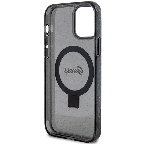 Guess Ring Stand Script Glitter MagSafe case for iPhone 12/12 Pro - black
