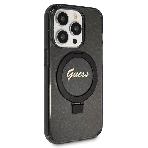 Guess Ring Stand Script Glitter MagSafe case for iPhone 13 Pro / 13 - black