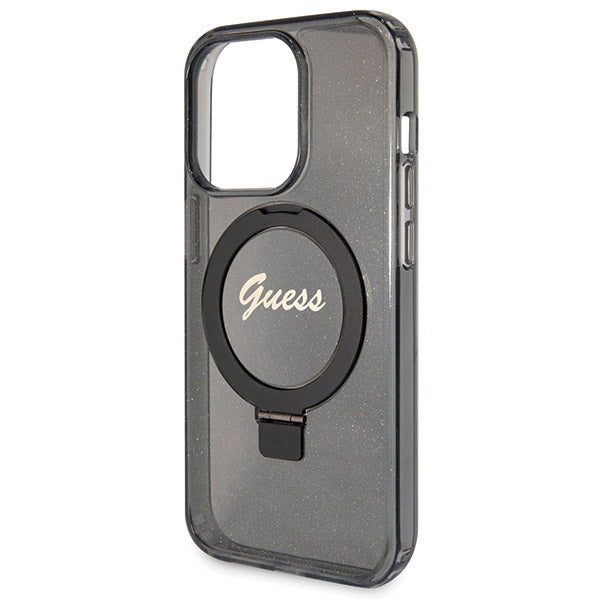 Guess Ring Stand Script Glitter MagSafe case for iPhone 13 Pro Max - black
