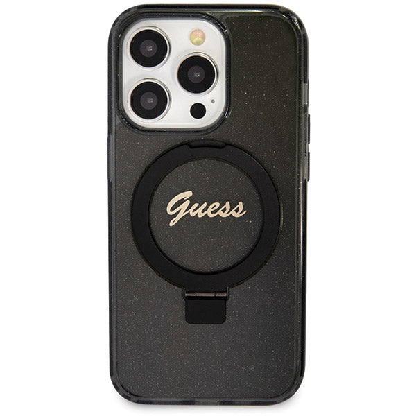 Guess Ring Stand Script Glitter MagSafe case for iPhone 13 Pro Max - black