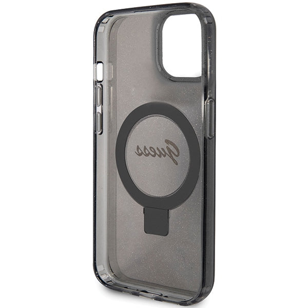 Guess Ring Stand Script Glitter MagSafe case for iPhone 14 / 15 / 13 - black