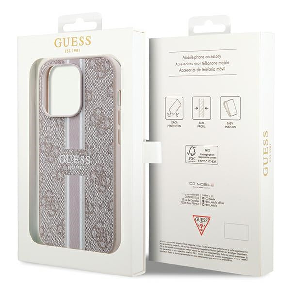 Guess 4G Printed Stripes MagSafe case for iPhone 15 Pro - pink