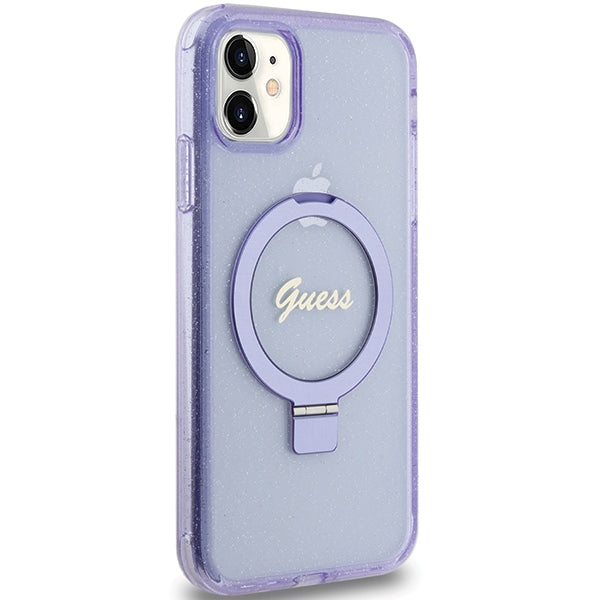 Guess Ring Stand Script Glitter MagSafe case for iPhone 11 / Xr - purple
