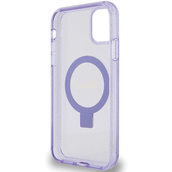 Guess Ring Stand Script Glitter MagSafe case for iPhone 11 / Xr - purple