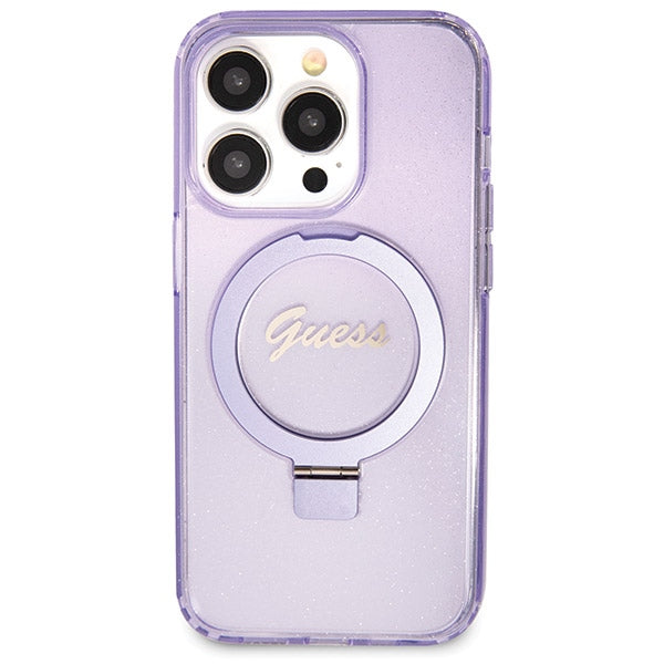 Guess Ring Stand Script Glitter MagSafe case for iPhone 13 Pro / 13 - purple