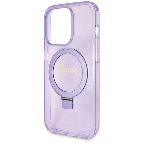 Guess Ring Stand Script Glitter MagSafe case for iPhone 13 Pro / 13 - purple