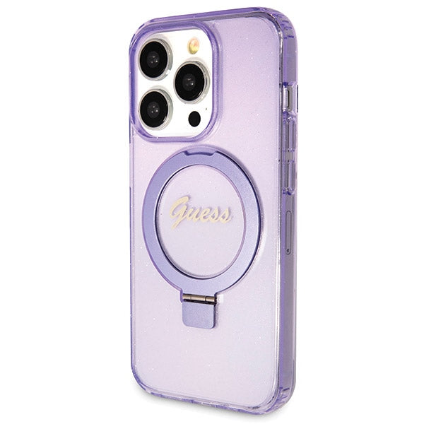 Guess Ring Stand Script Glitter MagSafe case for iPhone 13 Pro / 13 - purple