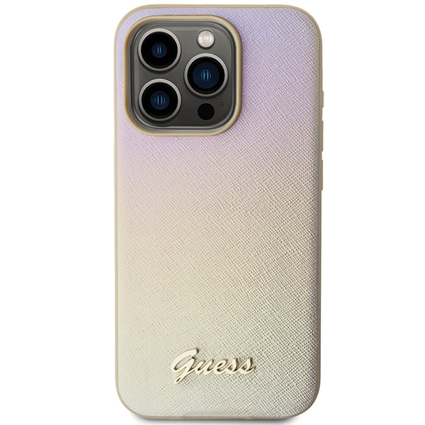 Guess Saffiano Iridescent Script case for iPhone 14 Pro - gold