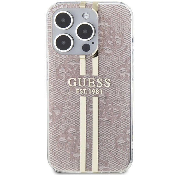 Guess IML 4G Gold Stripe case for iPhone 14 Pro Max - pink
