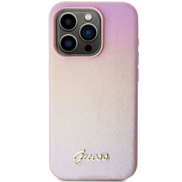 Guess Saffiano Iridescent Script case for iPhone 14 Pro Max - pink