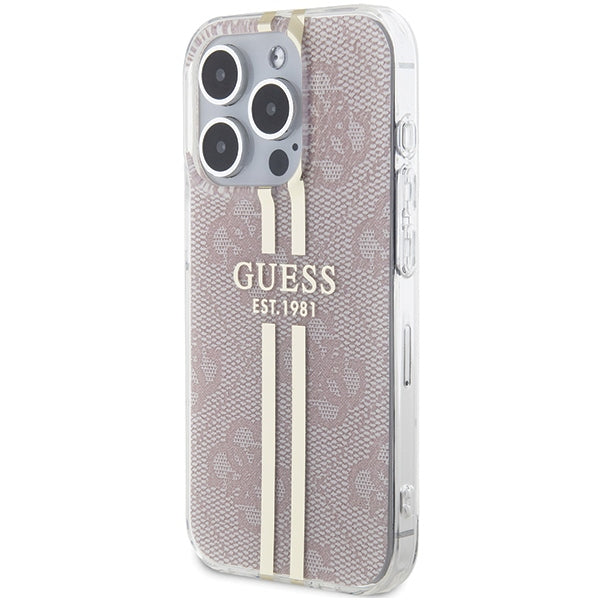 Guess IML 4G Gold Stripe case for iPhone 15 Pro - pink