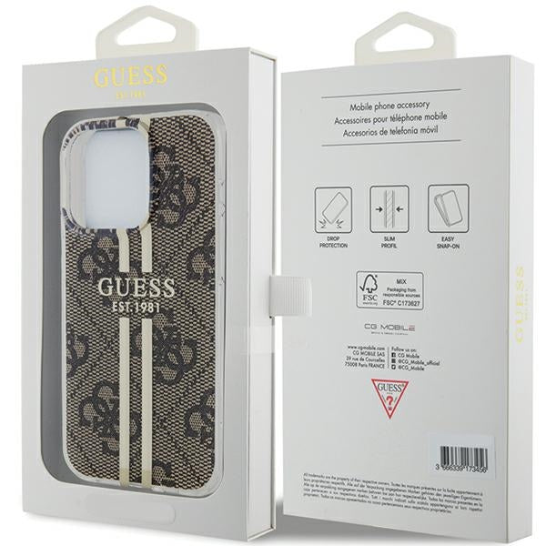 Guess IML 4G Gold Stripe case for iPhone 15 Pro - brown