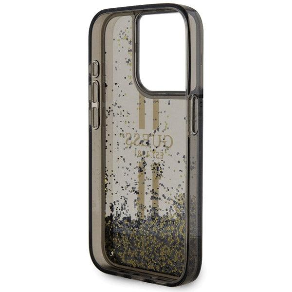 Guess Liquid Glitter Gold Stripes case for iPhone 15 Pro - black