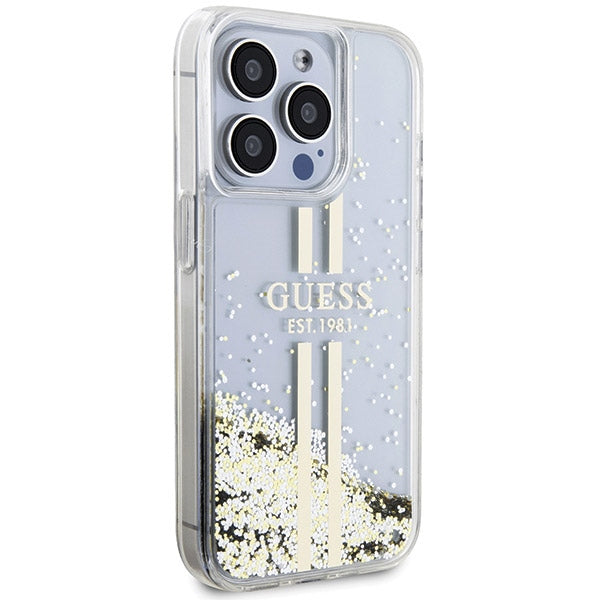 Guess Liquid Glitter Gold Stripes case for iPhone 15 Pro - transparent