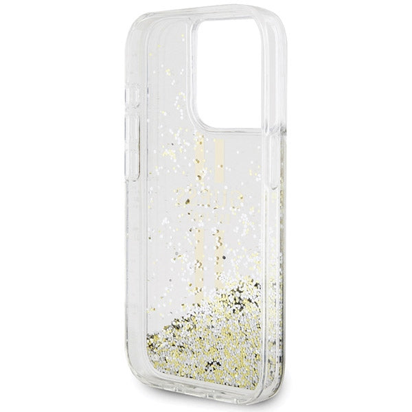 Guess Liquid Glitter Gold Stripes case for iPhone 15 Pro - transparent