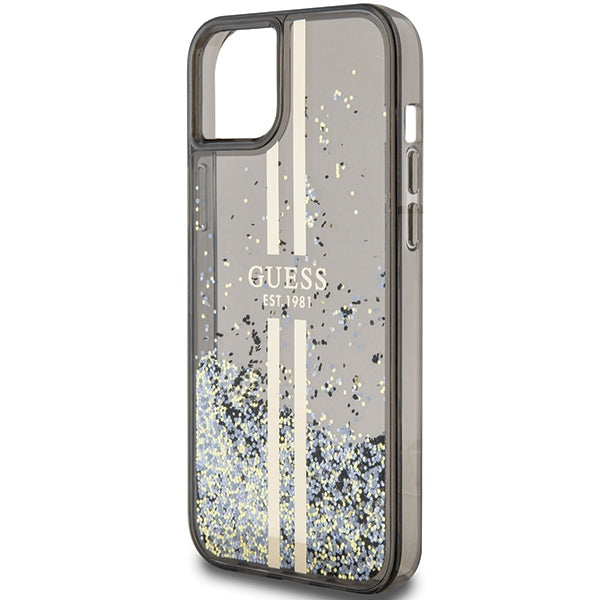 Guess Liquid Glitter Gold Stripes case for iPhone 15 Plus / 14 Plus - black