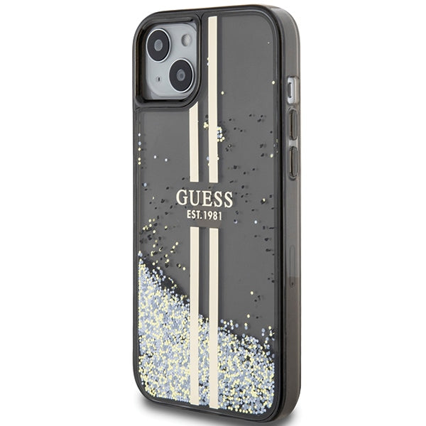 Guess Liquid Glitter Gold Stripes case for iPhone 15 Plus / 14 Plus - black