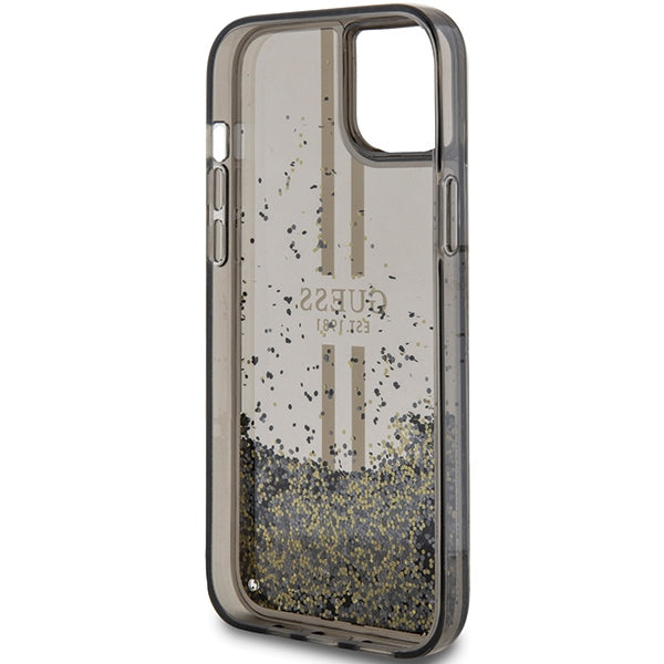 Guess Liquid Glitter Gold Stripes case for iPhone 15 Plus / 14 Plus - black