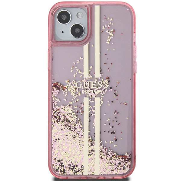 Guess Liquid Glitter Gold Stripes case for iPhone 15 Plus / 14 Plus - pink