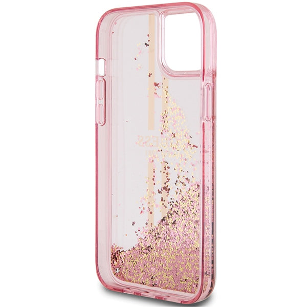 Guess Liquid Glitter Gold Stripes case for iPhone 15 Plus / 14 Plus - pink