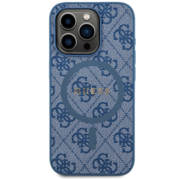Guess 4G Collection Leather Metal Logo MagSafe Case for iPhone 14 Pro - Blue