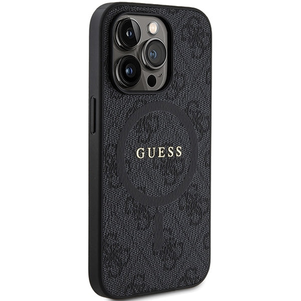 Guess 4G Collection Leather Metal Logo MagSafe Case for iPhone 14 Pro - Black