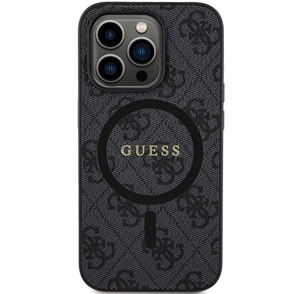 Guess 4G Collection Leather Metal Logo MagSafe Case for iPhone 14 Pro - Black