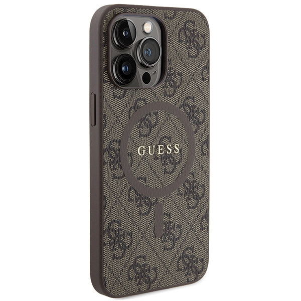 Guess 4G Collection Leather Metal Logo MagSafe Case for iPhone 14 Pro - Brown