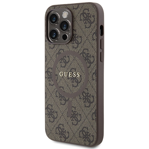 Guess 4G Collection Leather Metal Logo MagSafe Case for iPhone 14 Pro - Brown