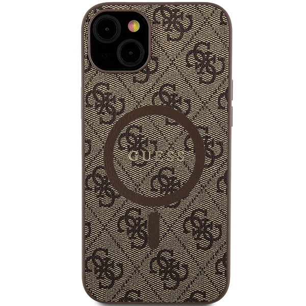 Guess 4G Collection Leather Metal Logo MagSafe Case for iPhone 14/15/13 - Brown