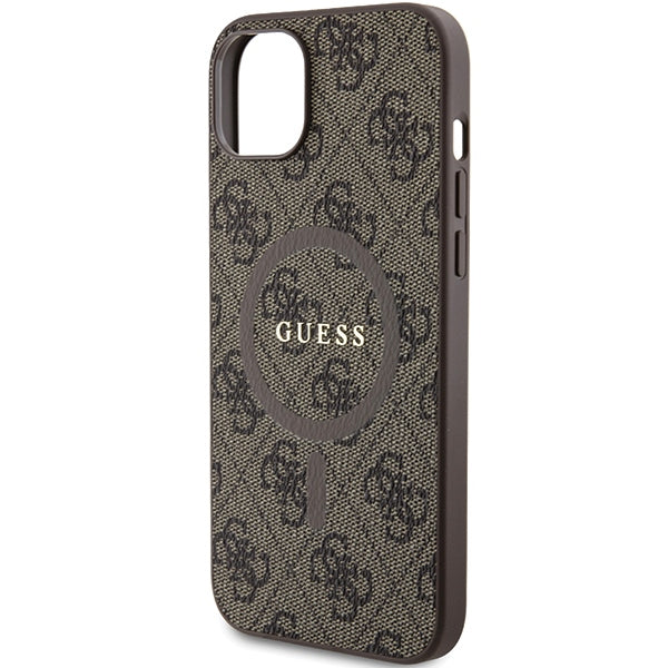Guess 4G Collection Leather Metal Logo MagSafe Case for iPhone 14/15/13 - Brown