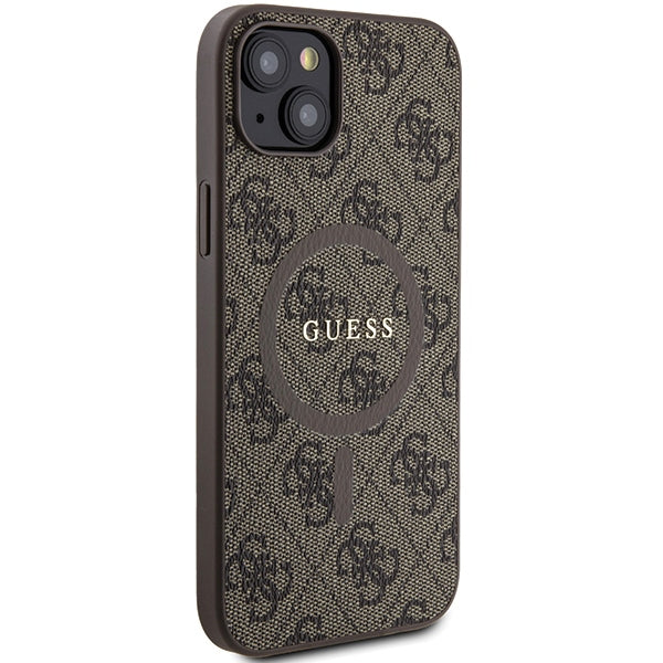 Guess 4G Collection Leather Metal Logo MagSafe Case for iPhone 14/15/13 - Brown