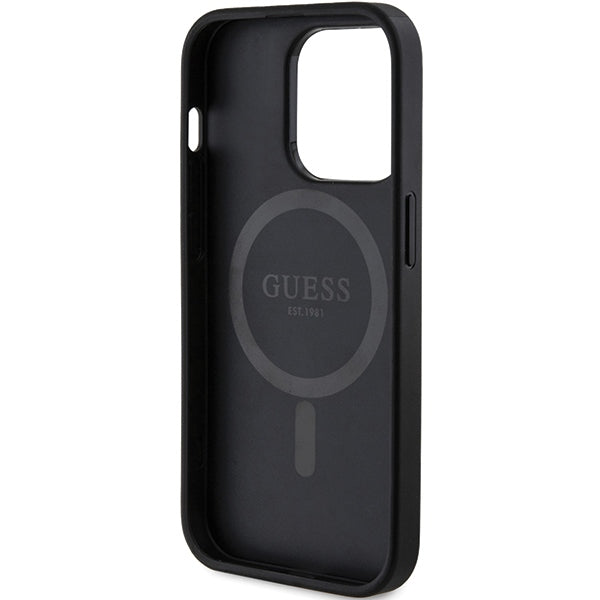 Guess 4G Collection Leather Metal Logo MagSafe Case for iPhone 14 Pro Max - Black