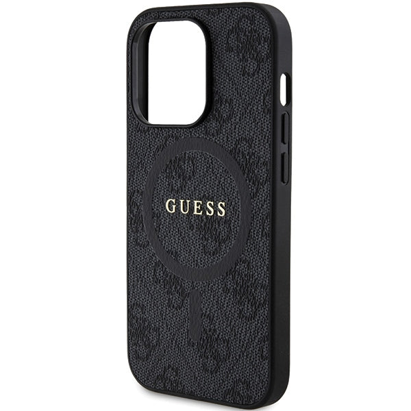Guess 4G Collection Leather Metal Logo MagSafe Case for iPhone 14 Pro Max - Black